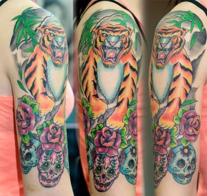 Tiger & Sugar Skulls tattoo