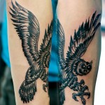 Black&gray owl tattoo