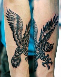 Black&gray owl tattoo